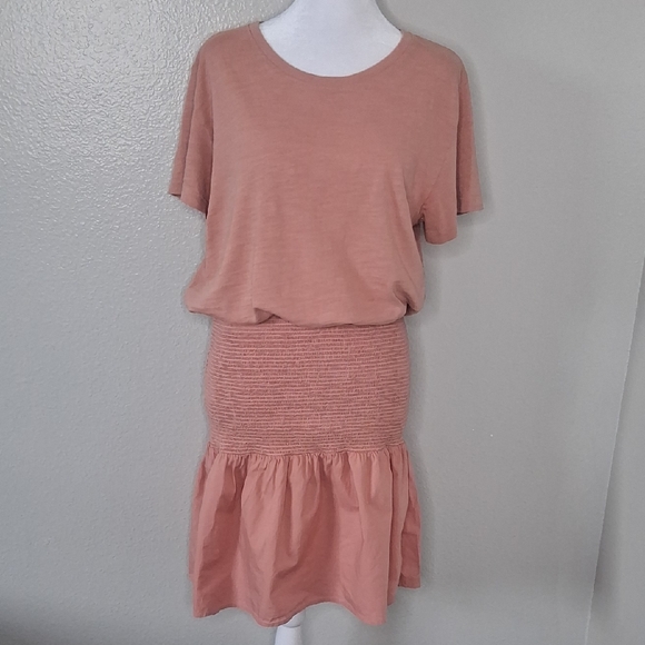 Nation LTD Kacy Combo Dress Pink Glaze Short Smocked Designer Boho Summer Size M - Picture 2 of 15